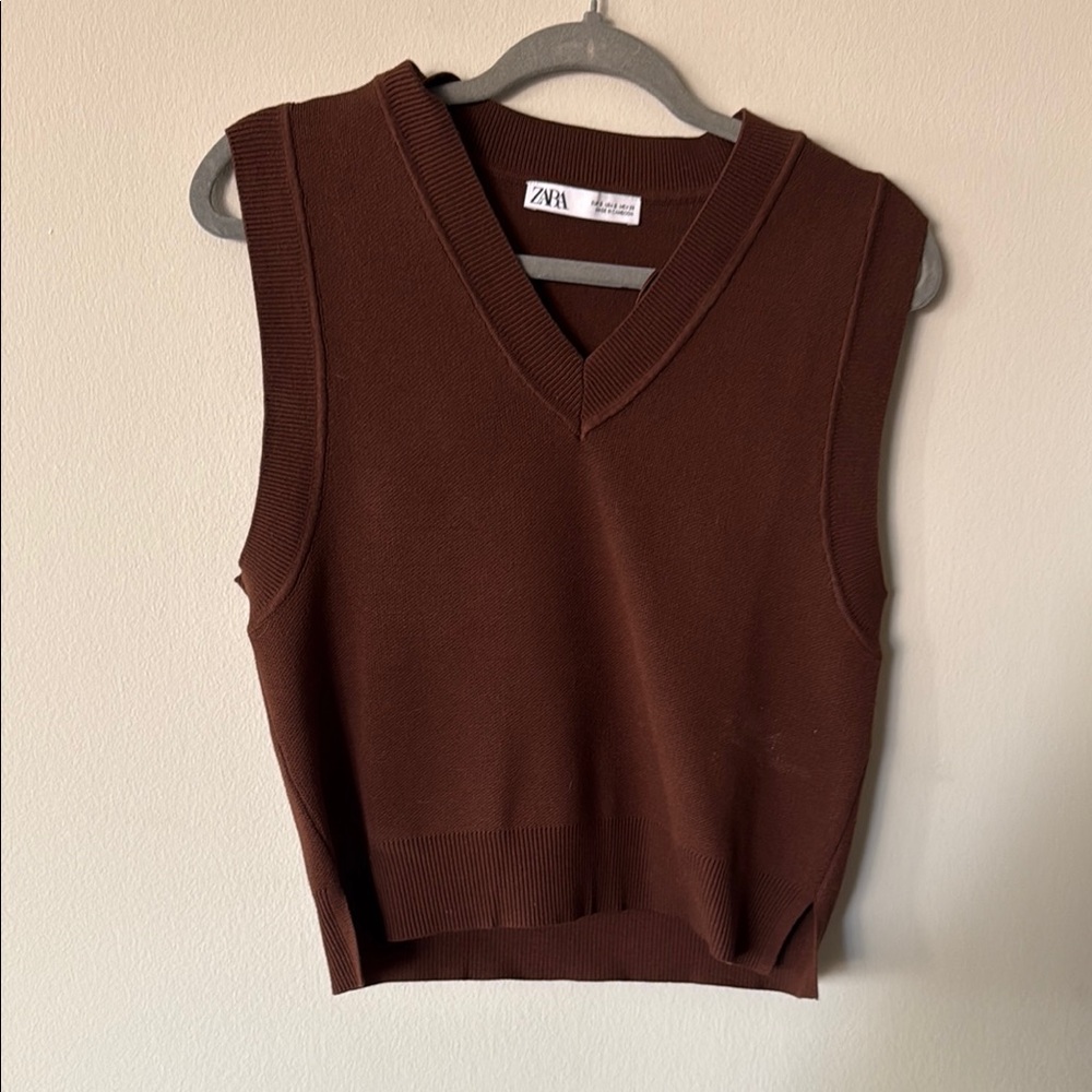 Zara Brown Ribbed Crop Tank Top